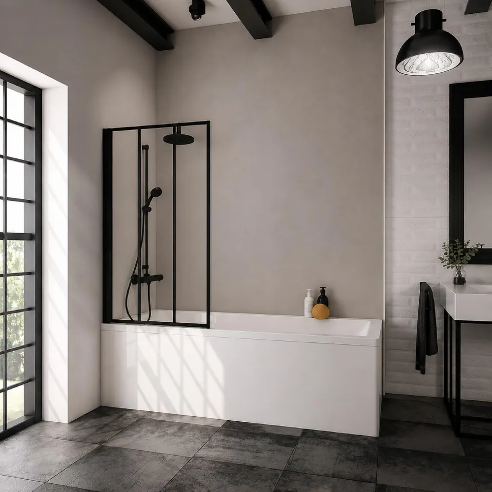 schulte-pare-baignoire-70x130-cm-noir-pare-baignoire-verre-5-mm image 1
