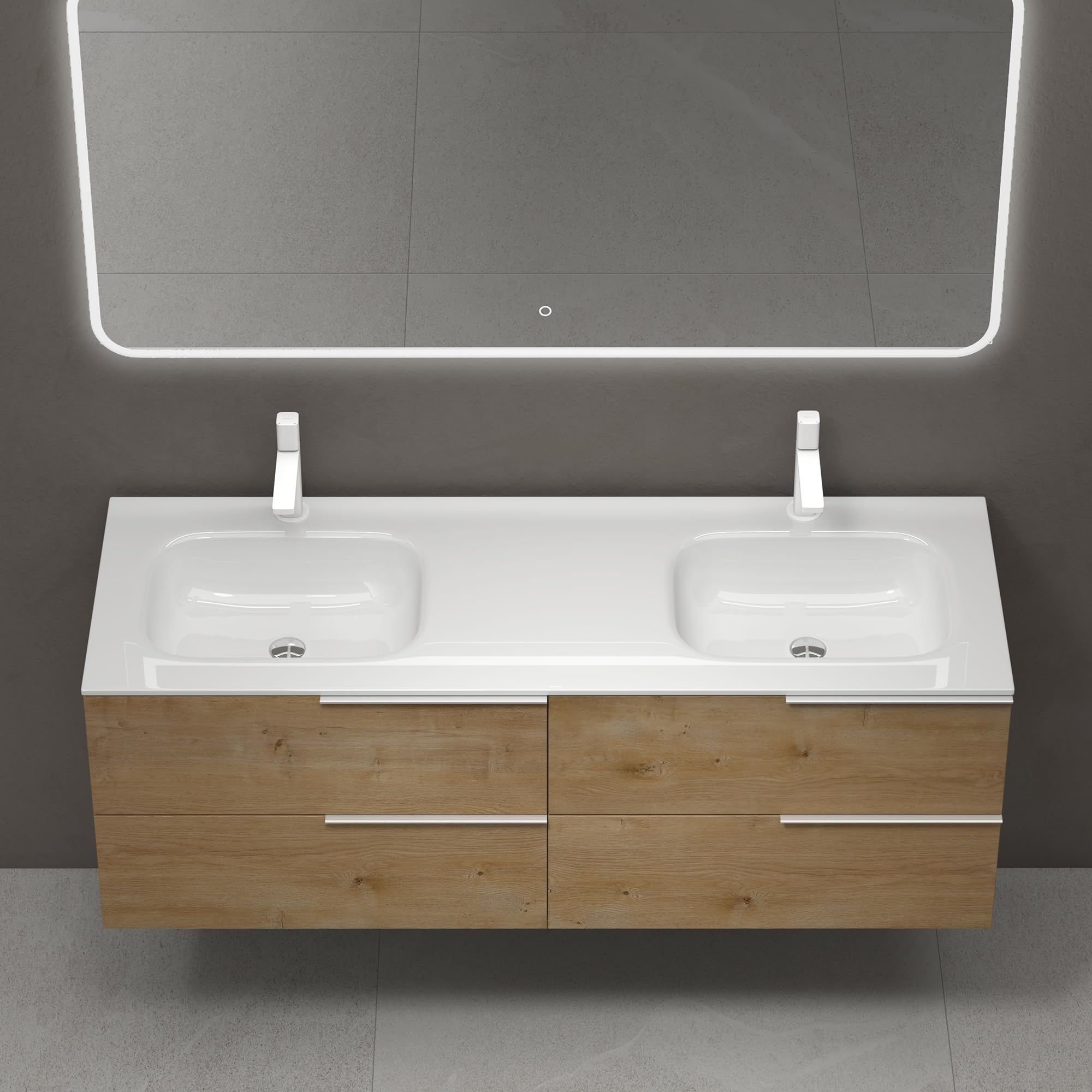 doporro-meuble-salle-de-bain-144-cm-ch-ne-clair-avec-miroir image 3