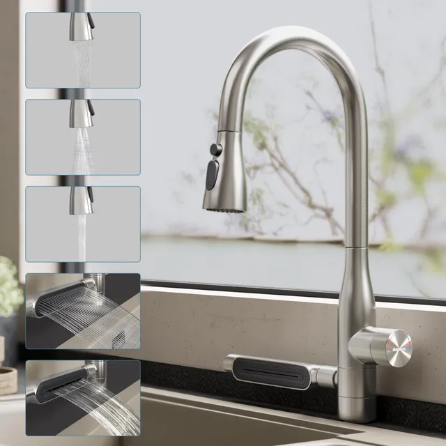 doporro-robinet-cuisine-douchette-extractible-inox-360-5-jets image 1
