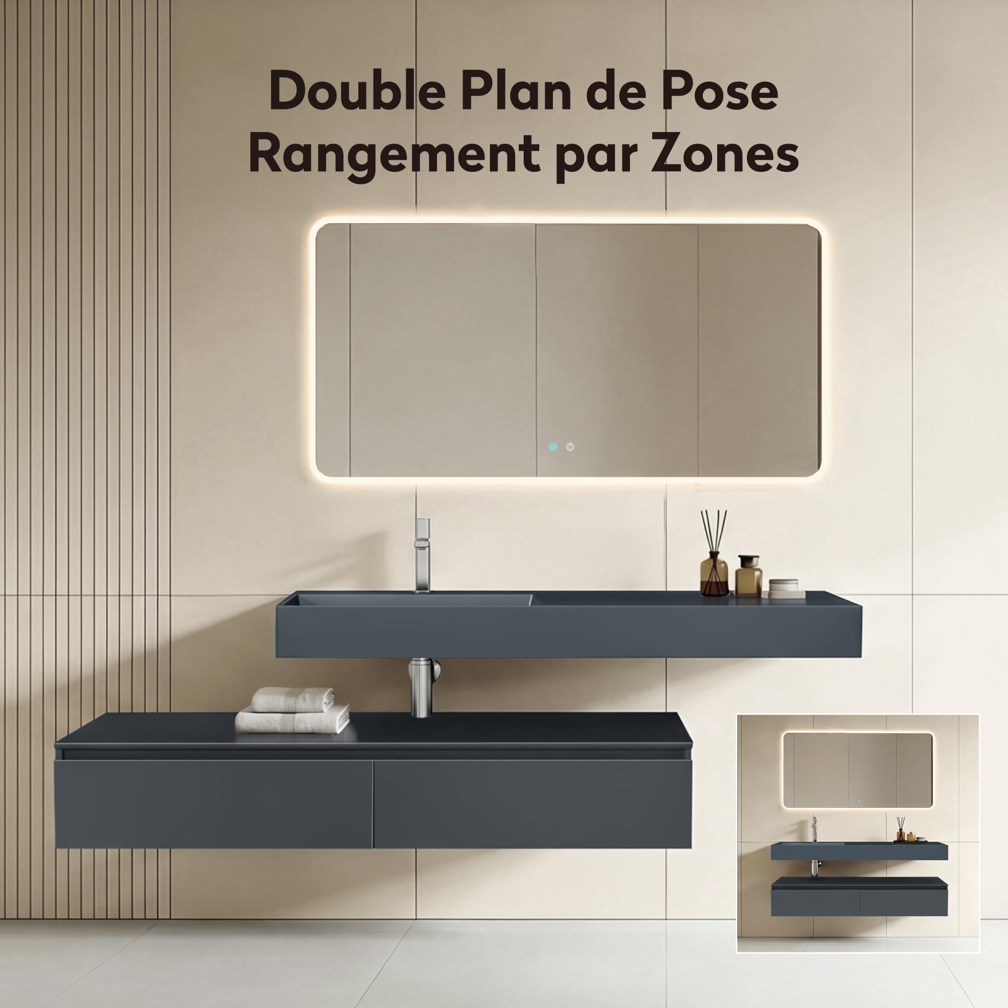doporro-badm-bel-150cm-meuble-salle-de-bain-gris-noir-mat-avec-miroir image 4