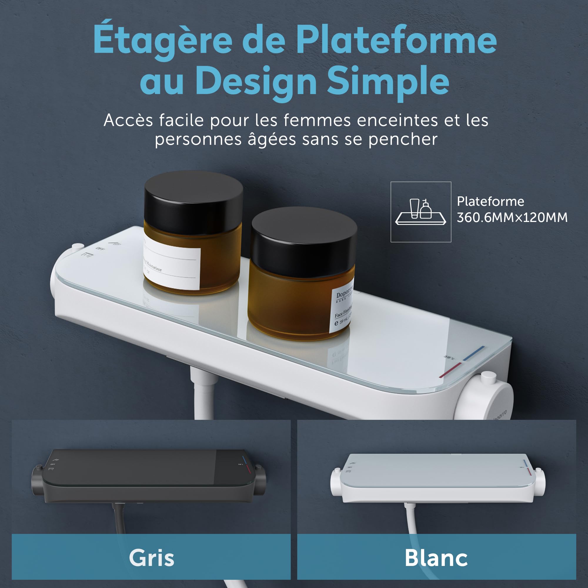 doporro-colonne-de-douche-thermostatique-blanc-mat-avec-tablette image 7