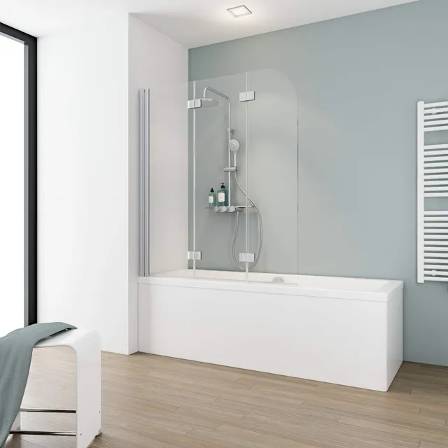 schulte-pare-baignoire-125x140-cm-argent-3-volets-verre image 1