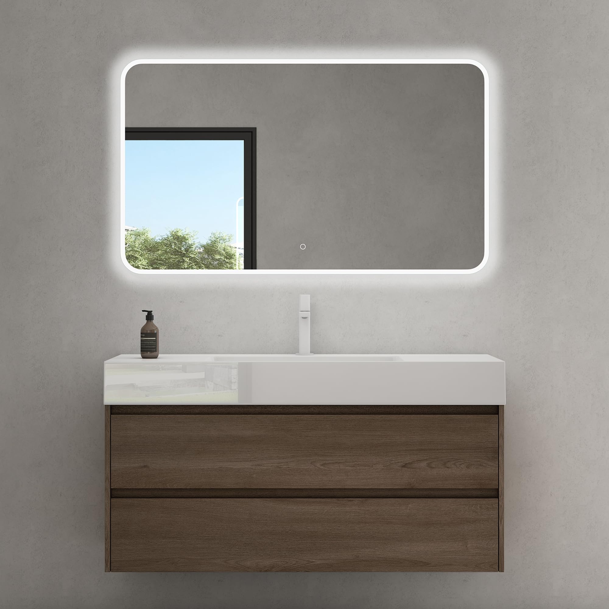 doporro-meuble-salle-de-bain-suspendu-120-cm-marron-miroir image 8