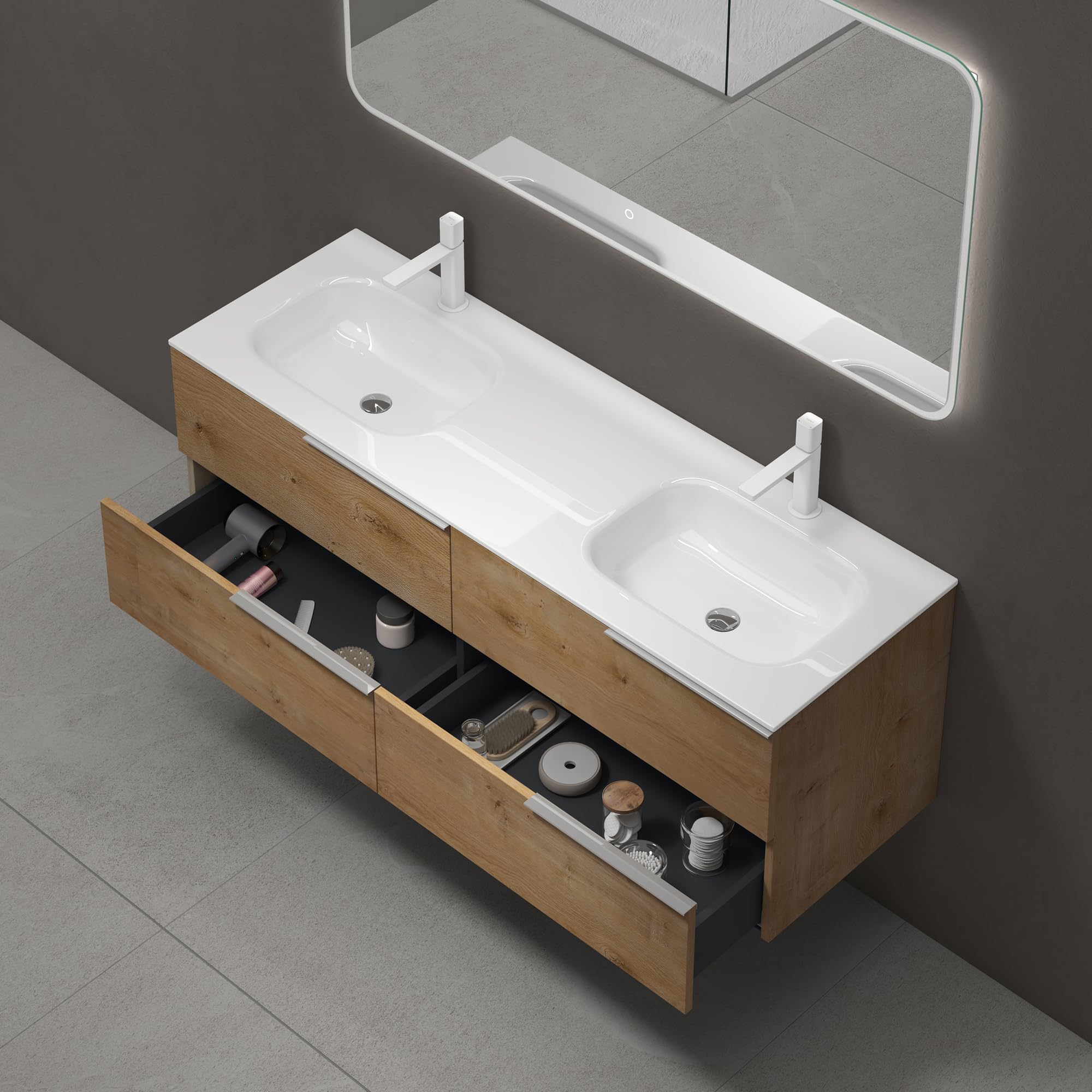 doporro-meuble-salle-de-bain-144-cm-ch-ne-clair-avec-miroir image 6