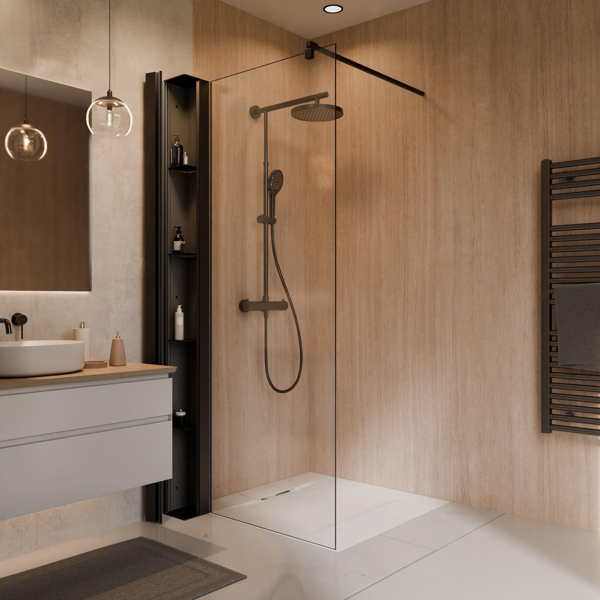 schulte-paroi-de-douche-italienne-90x200-cm-noir-verre-fixations image 2