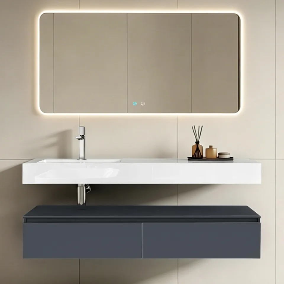 doporro-badm-bel-150cm-meuble-salle-de-bain-blanc-mat-avec-miroir image 1