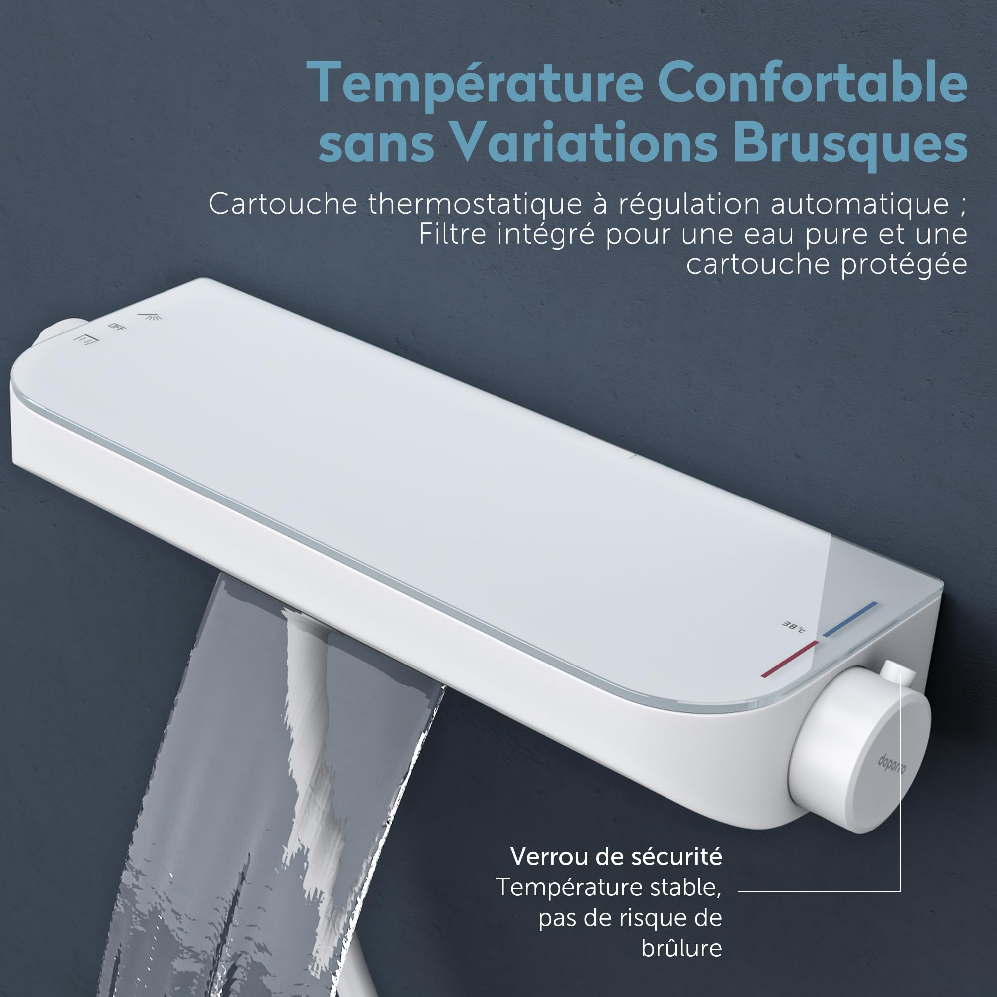 doporro-colonne-de-douche-thermostatique-blanc-mat-avec-tablette image 2