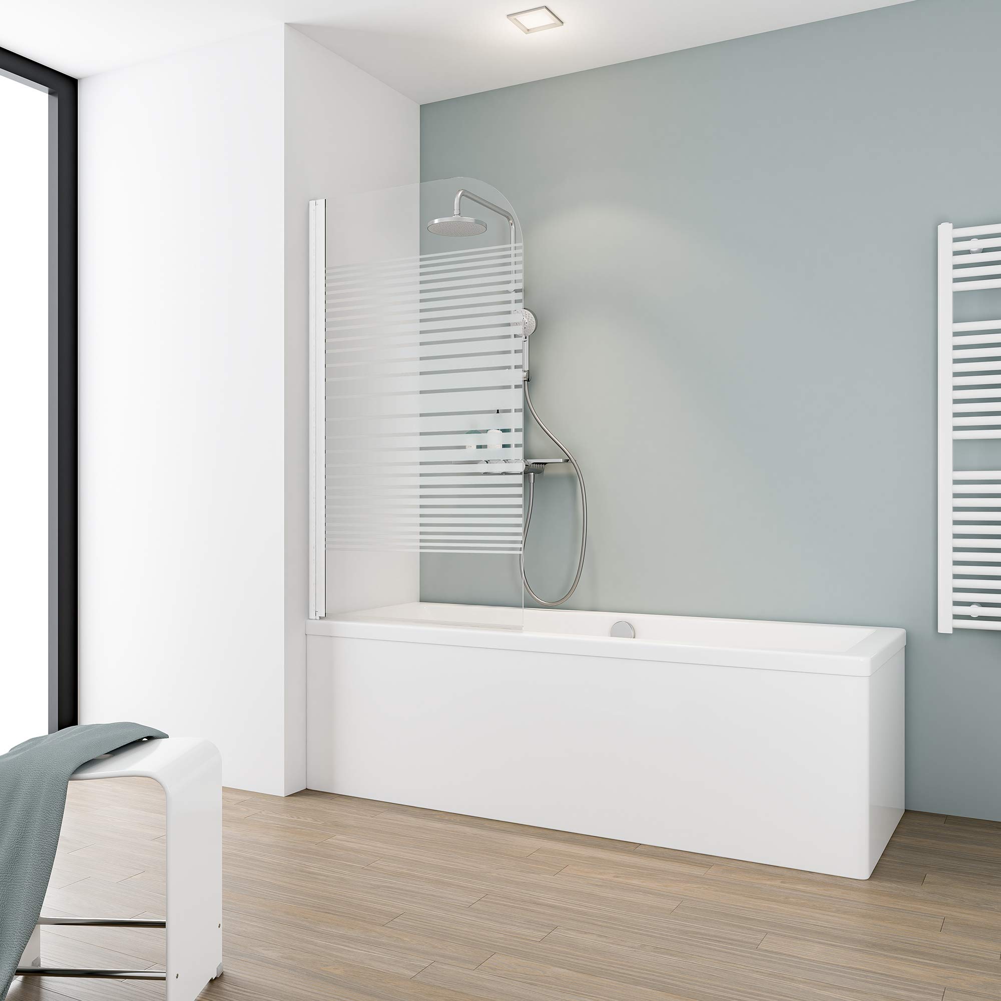 schulte-pare-baignoires-80x140-cm-blanc-d-cor-rayures-verre-5-mm image 1