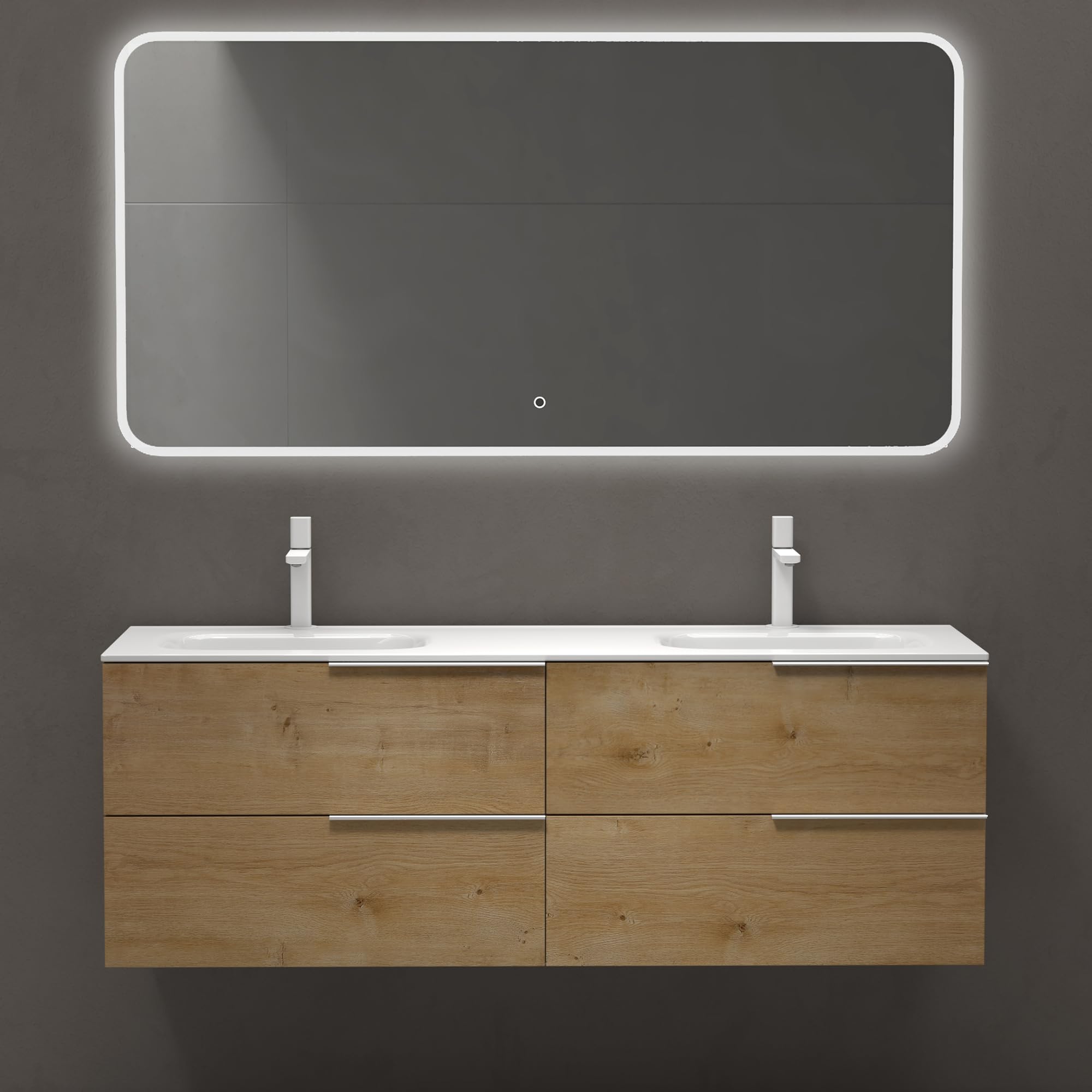 doporro-meuble-salle-de-bain-144-cm-ch-ne-clair-avec-miroir image 1