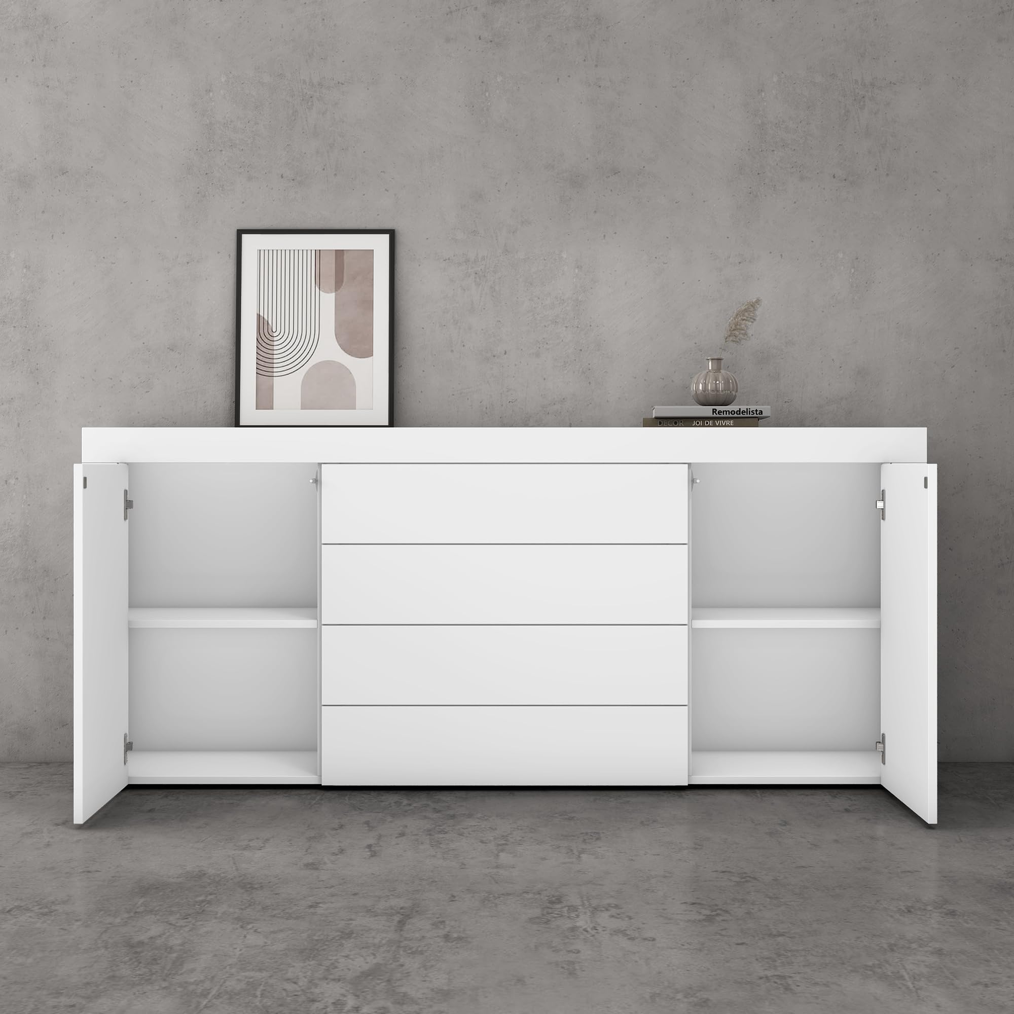 doporro-schrank03-buffet-blanc-mat-167cm-2-portes-4-tiroirs image 4