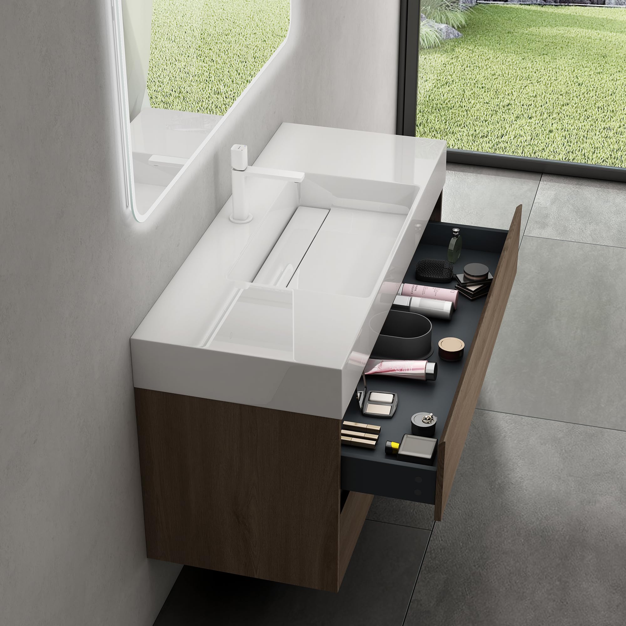 doporro-meuble-salle-de-bain-suspendu-120-cm-marron-miroir image 5