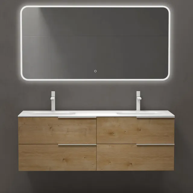 doporro-meuble-salle-de-bain-144-cm-ch-ne-clair-avec-miroir image 1