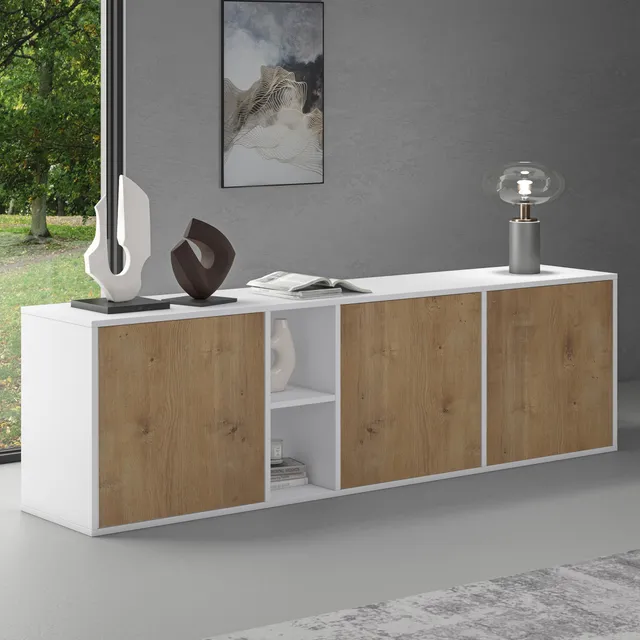 doporro-m-bel-buffet-bas-180cm-3-portes-blanc-ch-ne image 1
