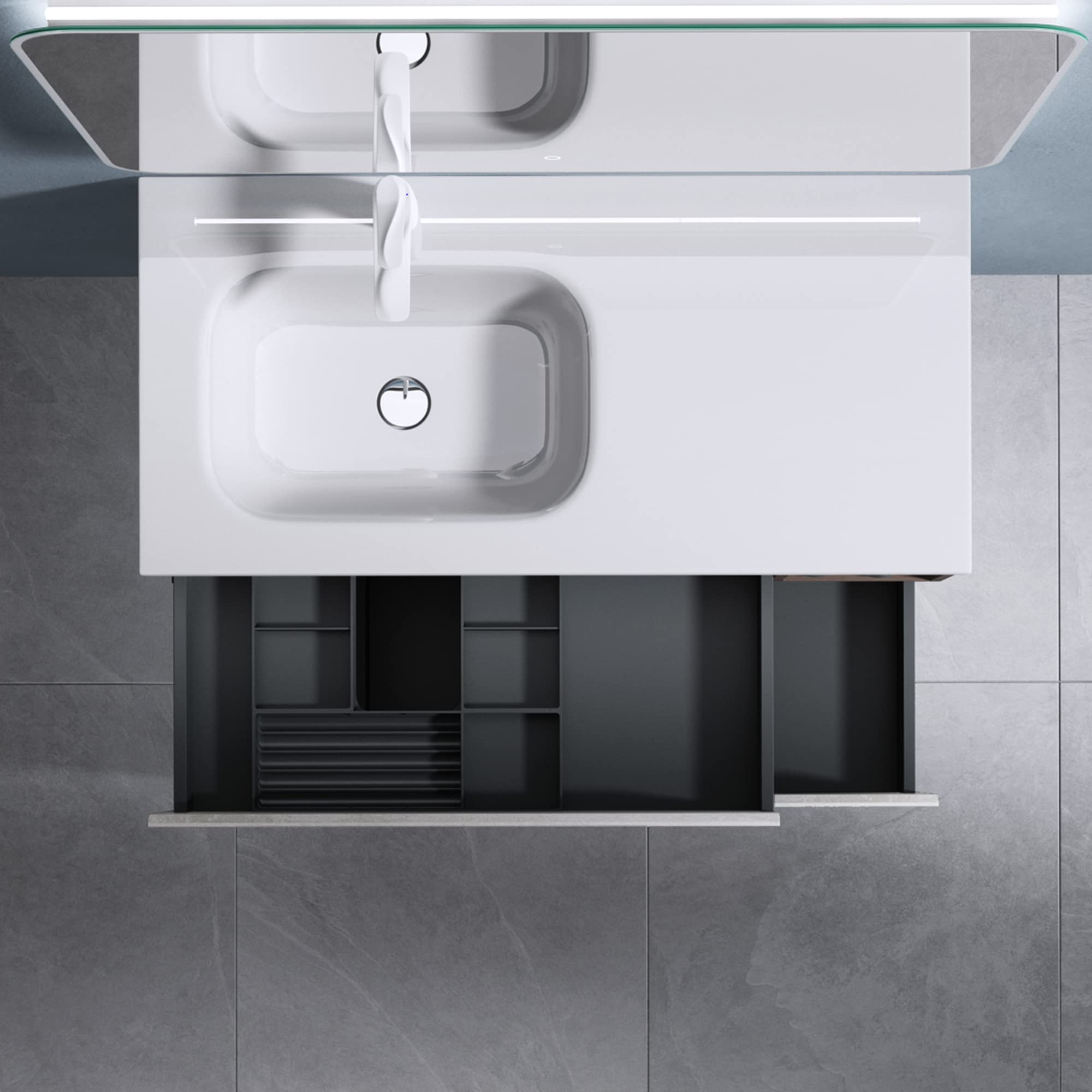 doporro-meuble-salle-de-bain-suspendu-100cm-gris-marron-vasque image 6