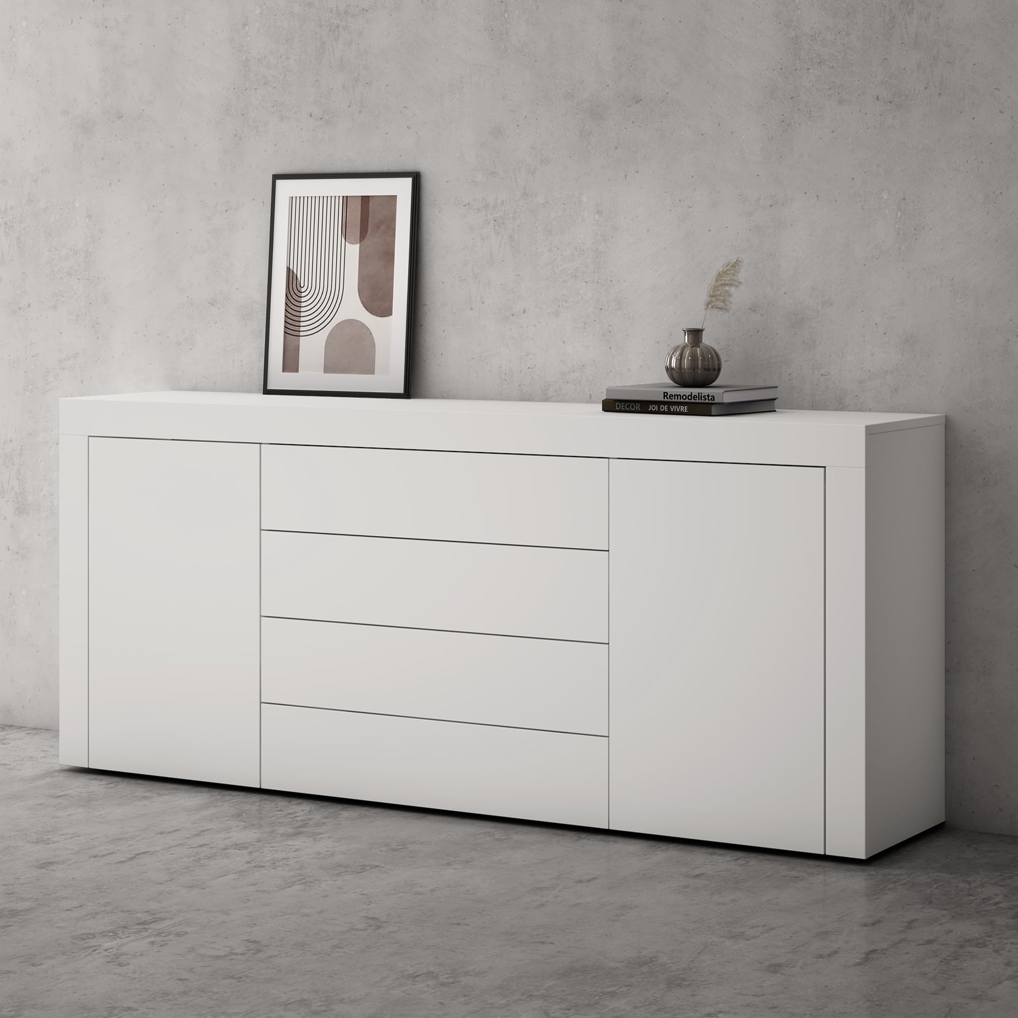 doporro-schrank03-buffet-blanc-mat-167cm-2-portes-4-tiroirs image 1