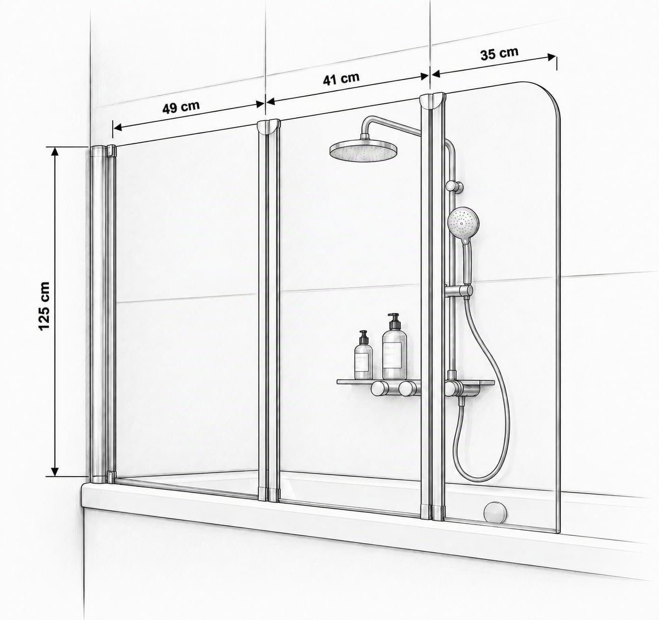 schulte-pare-baignoires-125x140-argent-3-volets-verre-5mm image 2