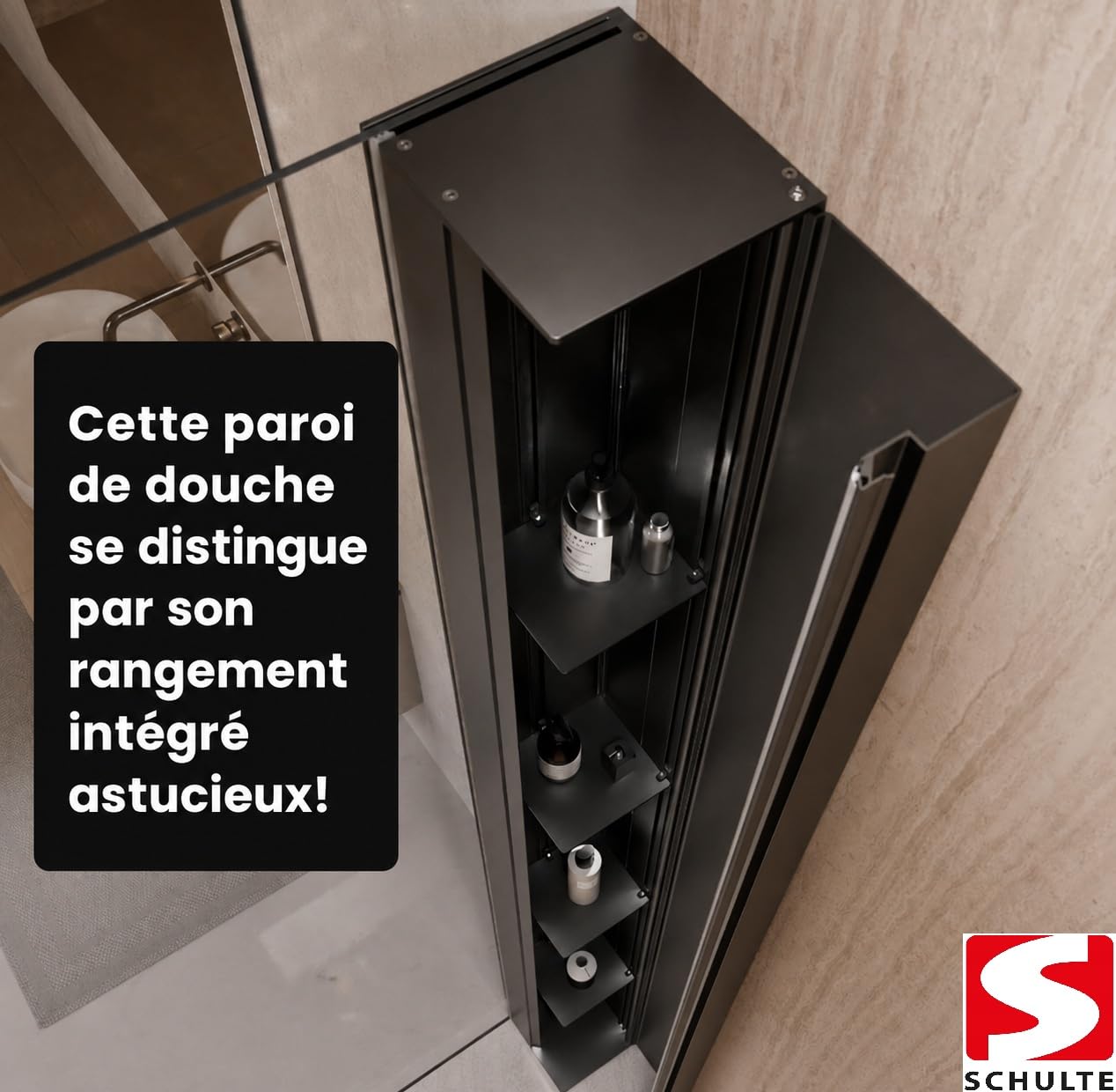 schulte-paroi-de-douche-italienne-90x200-cm-noir-verre-fixations image 4