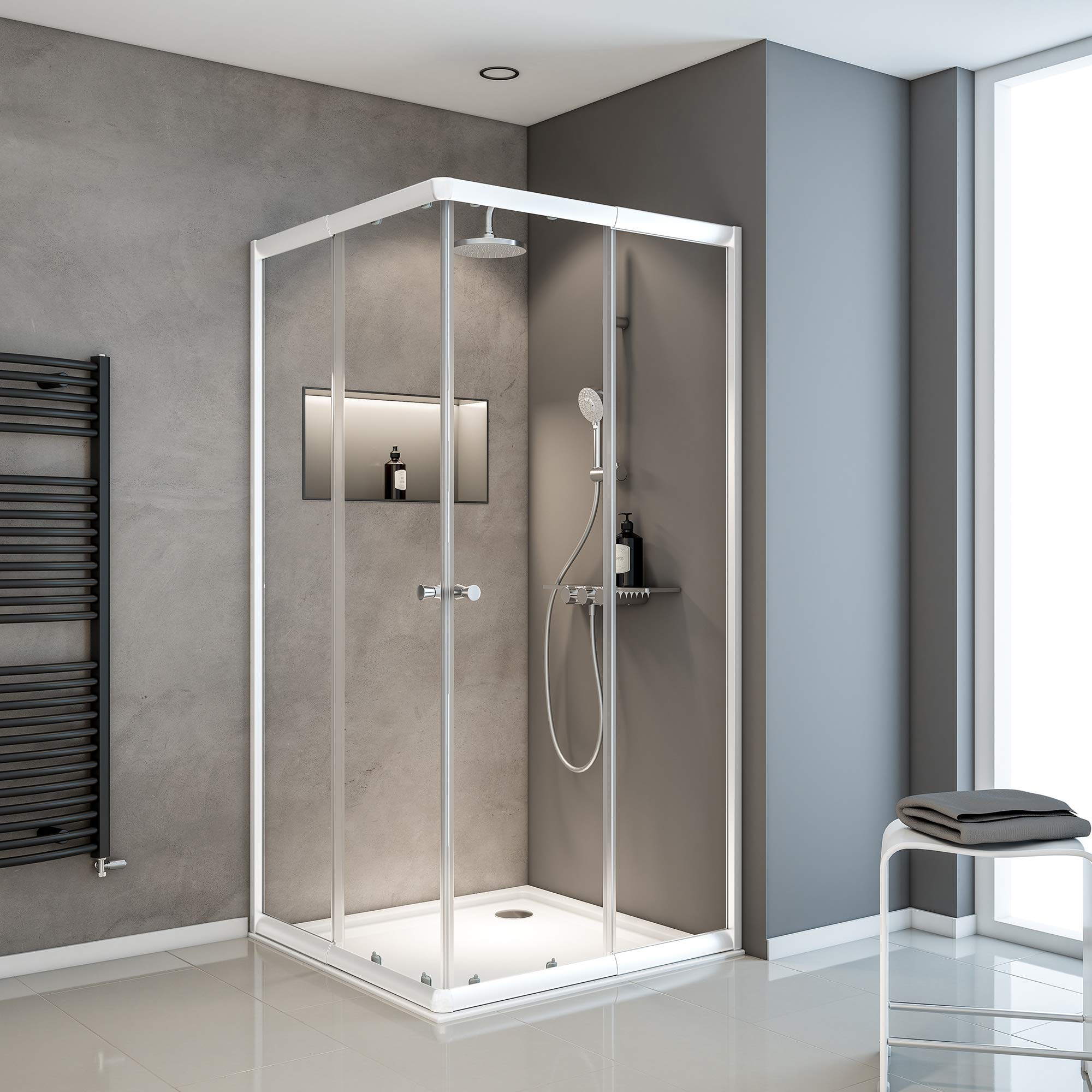 schulte-paroi-douche-angle-75-90cm-blanc-transparent-coulissante image 1