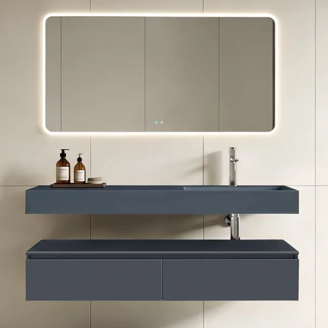 doporro-badm-bel-150cm-meuble-salle-de-bain-gris-noir-mat-avec-miroir image 1