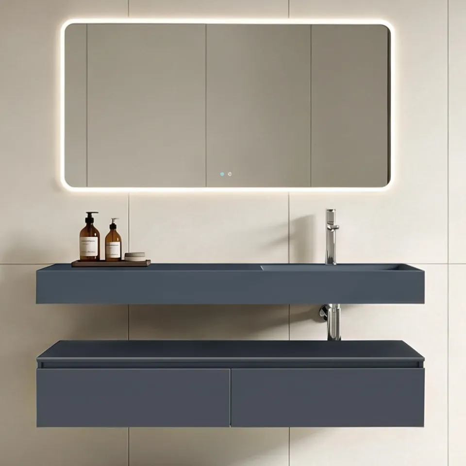 doporro-badm-bel-150cm-meuble-salle-de-bain-gris-noir-mat-avec-miroir image 1