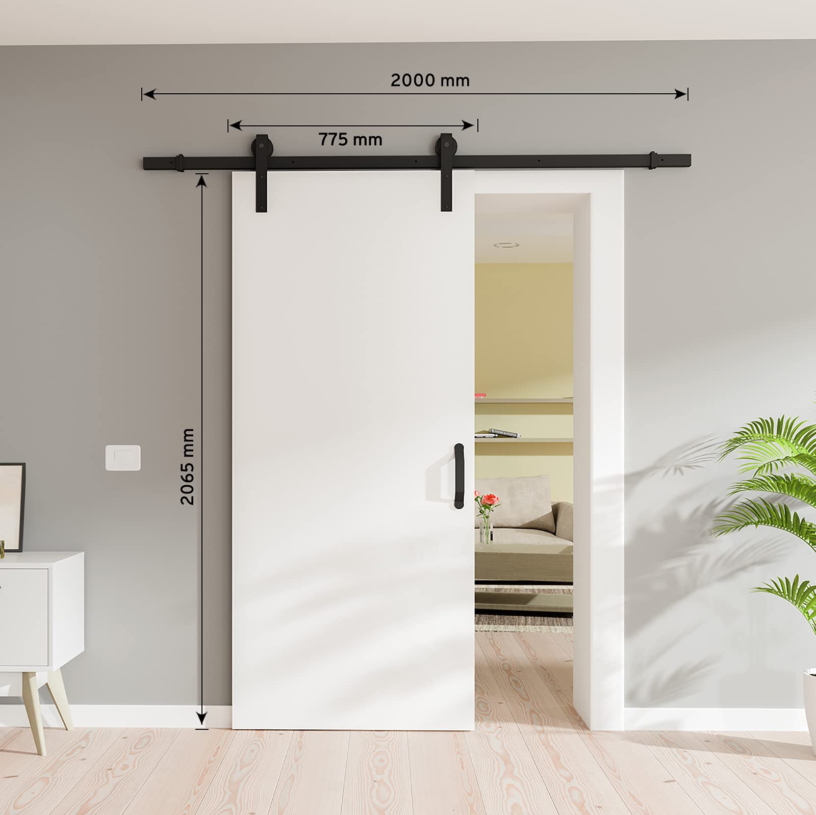 schulte-porte-coulissante-bois-77x206cm-blanc-rail-noir image 2