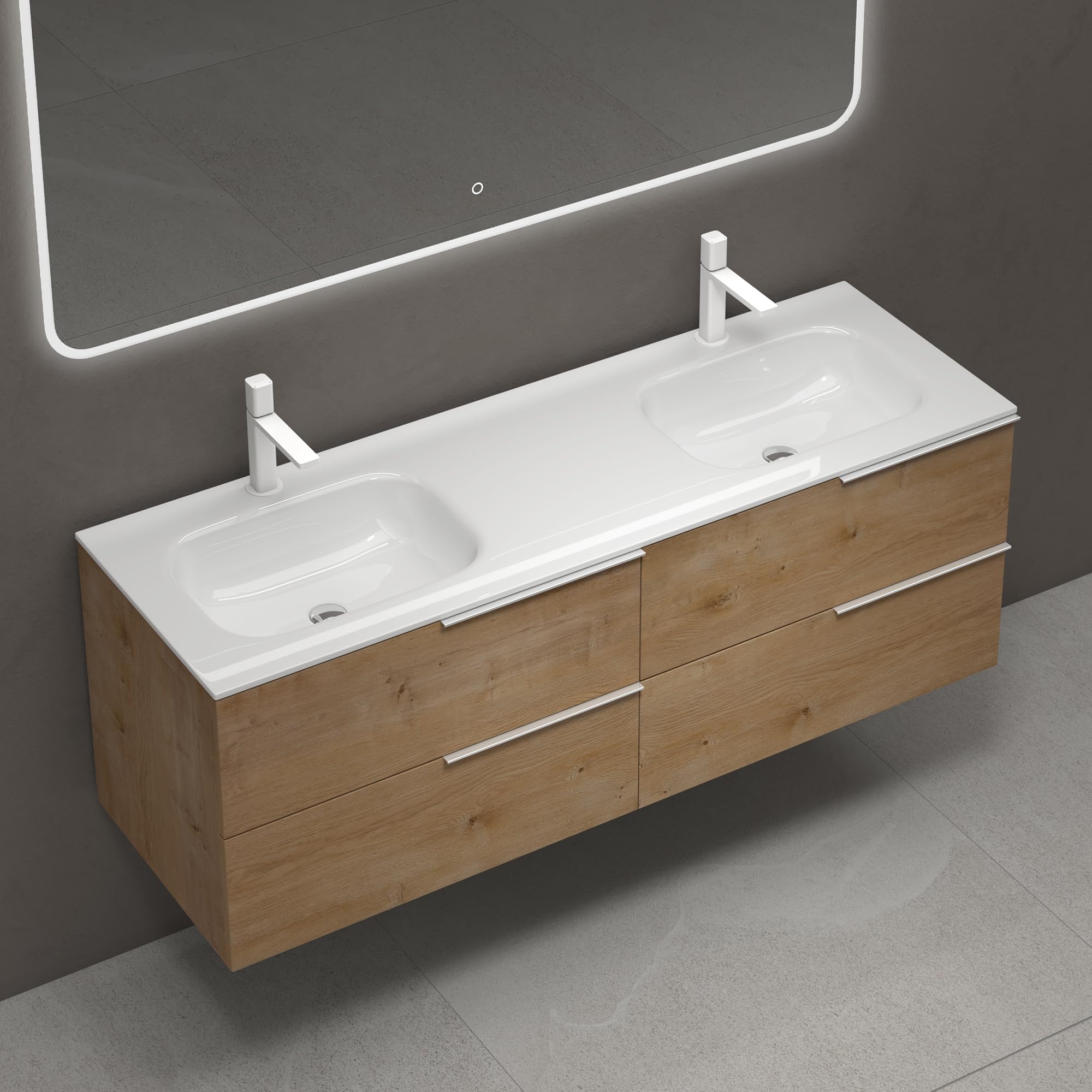 doporro-meuble-salle-de-bain-144-cm-ch-ne-clair-avec-miroir image 4