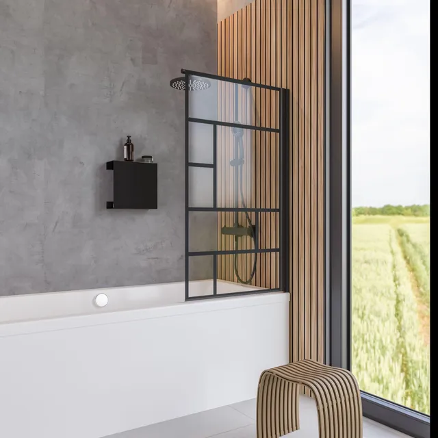 schulte-pare-baignoire-70x130cm-noir-verri-re-5mm-pivotant image 1