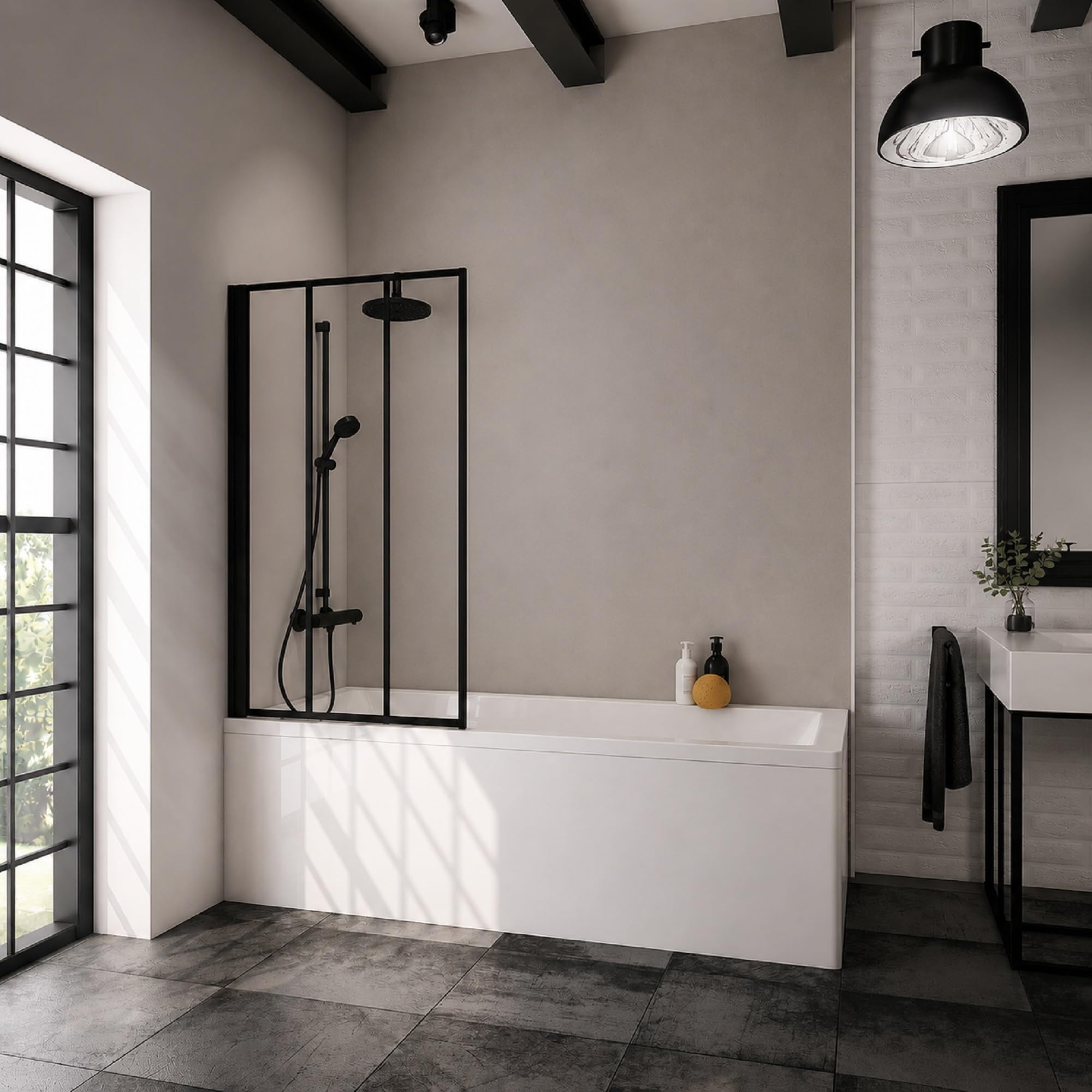 schulte-pare-baignoire-70x130-cm-noir-pare-baignoire-verre-5-mm image 1