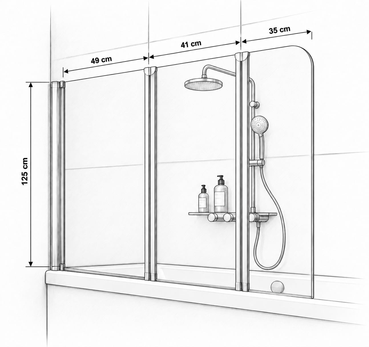 schulte-pare-baignoire-125x140-cm-argent-3-volets-verre image 7