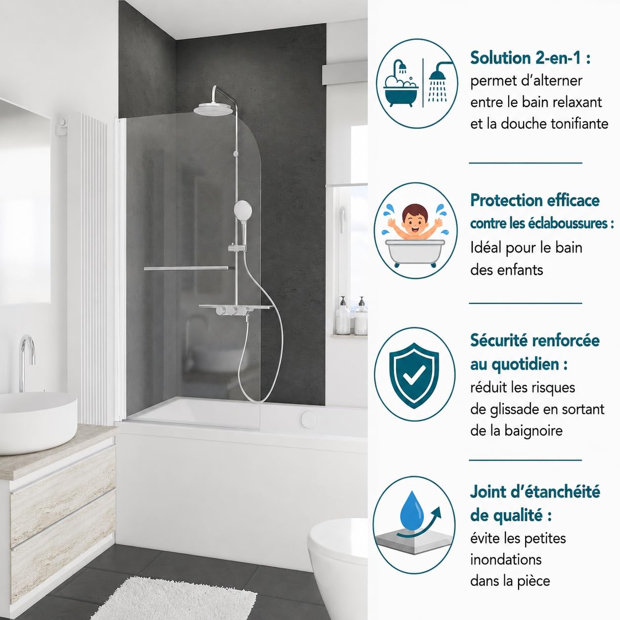 schulte-pare-baignoire-80x140-cm-blanc-pivotant-verre-5-mm image 2