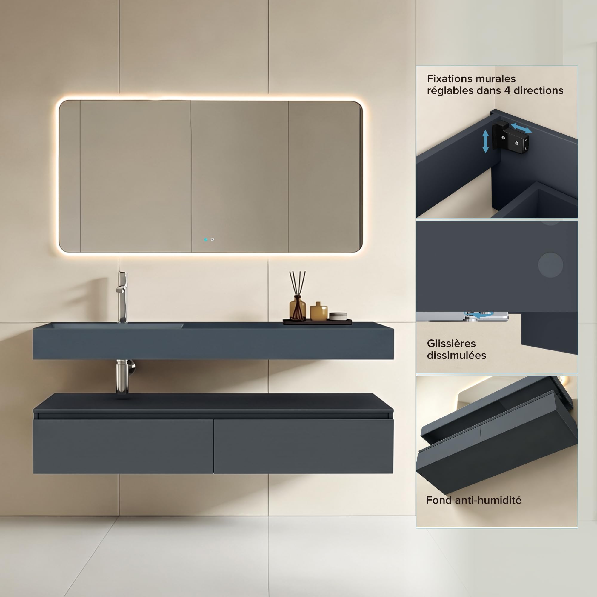 doporro-badm-bel-150cm-meuble-salle-de-bain-gris-noir-mat-avec-miroir image 7
