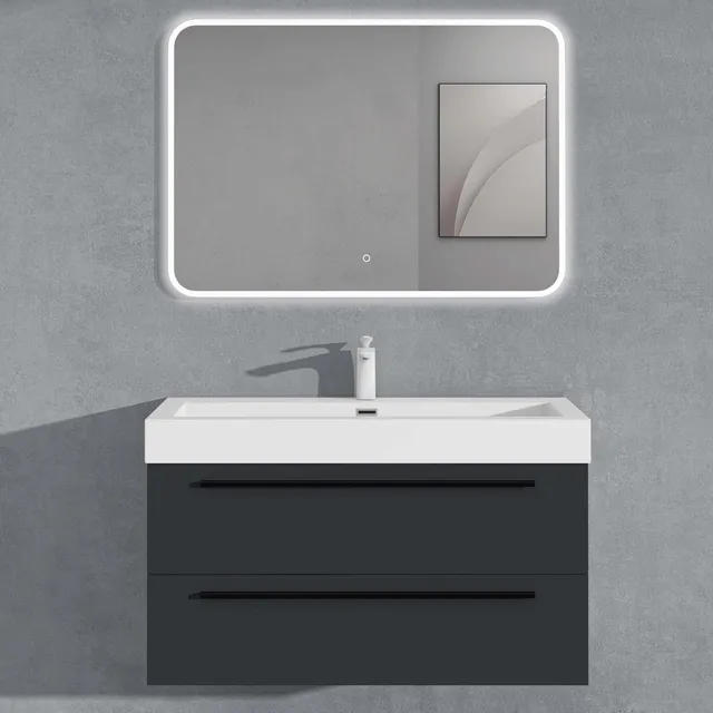 doporro-meuble-salle-de-bain-suspendu-100cm-gris-noir image 1