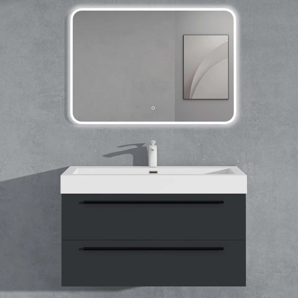 doporro-meuble-salle-de-bain-suspendu-100cm-gris-noir image 1