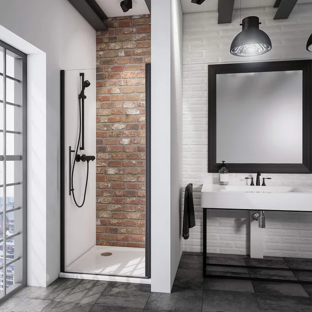schulte-black-style-porte-douche-70x192-cm-noir-verre-transparent image 1