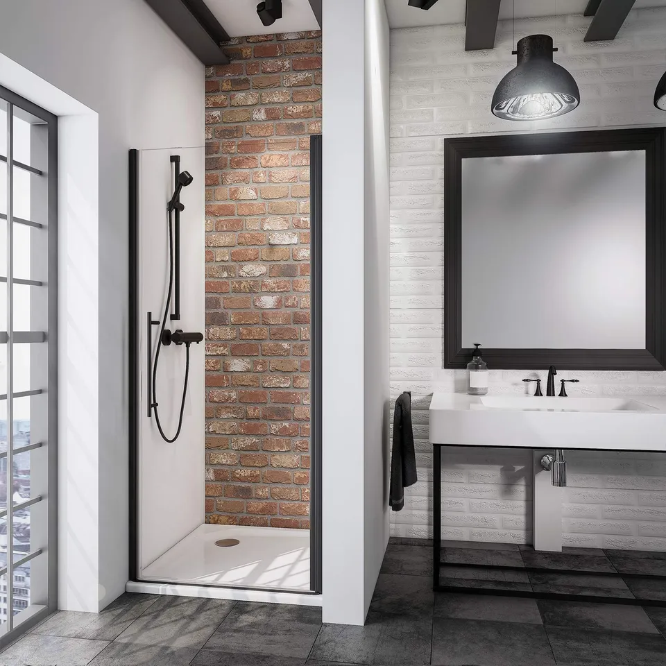 schulte-black-style-porte-douche-70x192-cm-noir-verre-transparent image 1