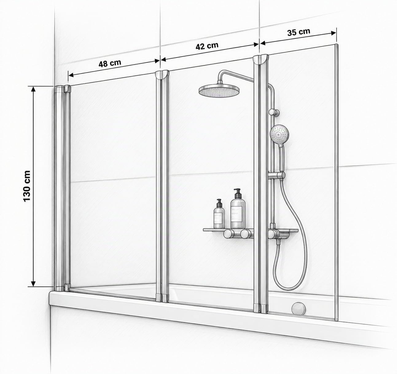 schulte-pare-baignoire-3-volets-125x130-cm-blanc-verre-3mm image 8