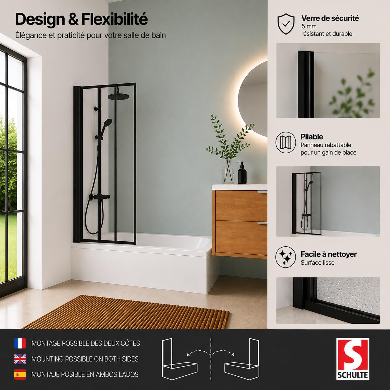 schulte-pare-baignoire-70x130-cm-noir-pare-baignoire-verre-5-mm image 5