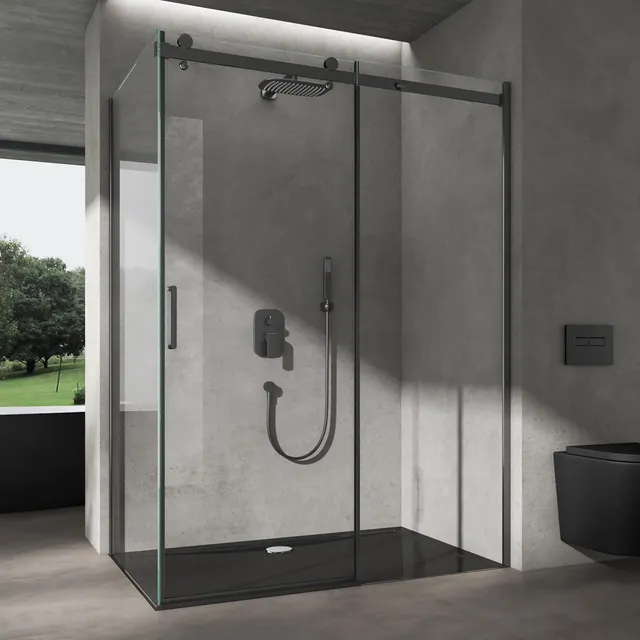 doporro-cabine-de-douche-angle-100x130cm-porte-coulissante-noir image 1