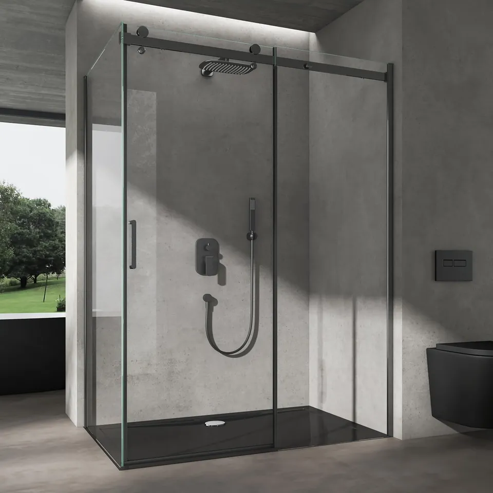 doporro-cabine-de-douche-angle-100x130cm-porte-coulissante-noir image 1