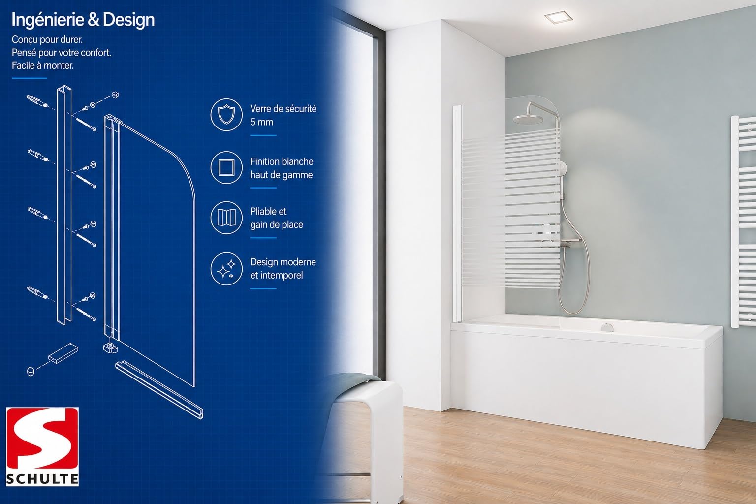schulte-pare-baignoires-80x140-cm-blanc-d-cor-rayures-verre-5-mm image 3