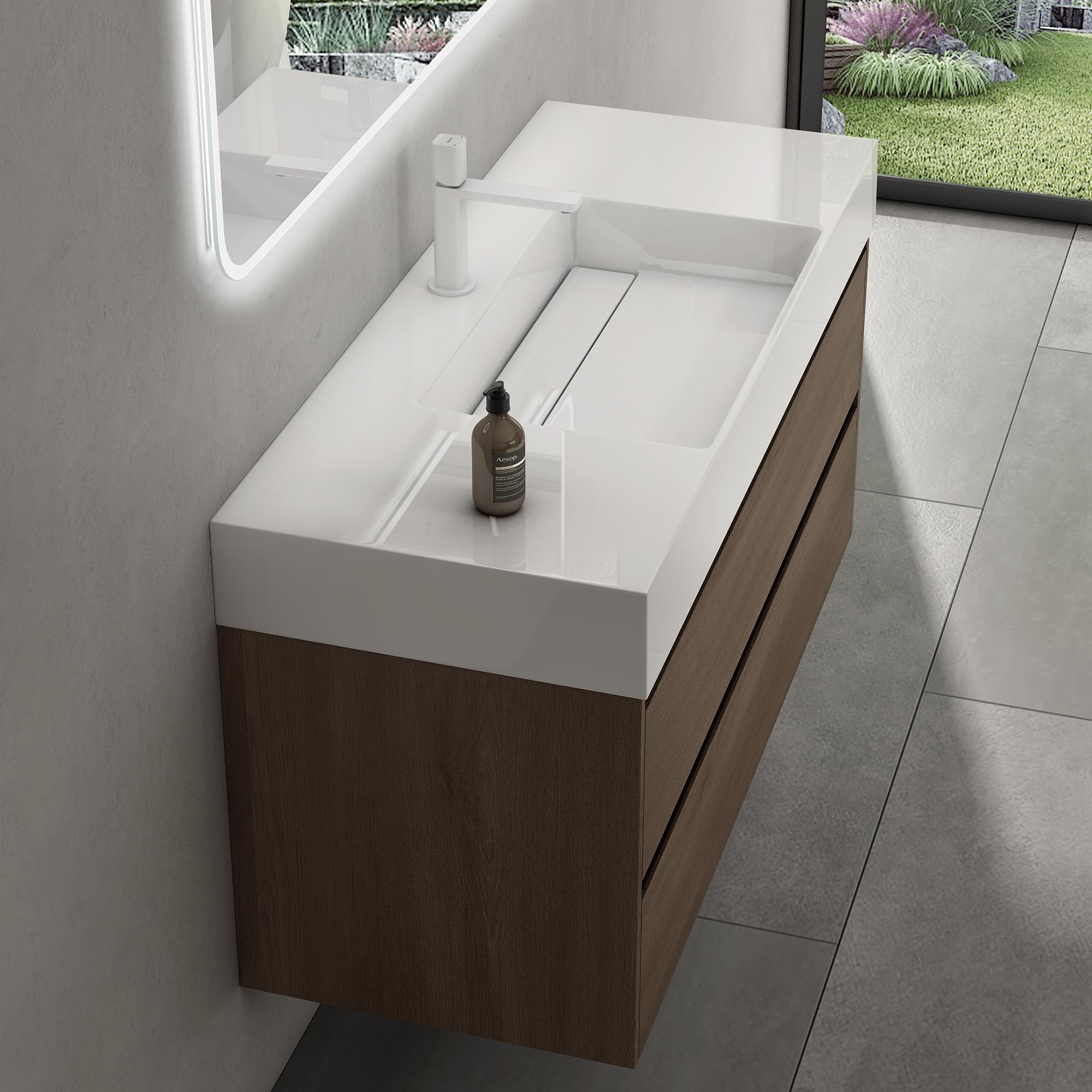 doporro-meuble-salle-de-bain-suspendu-120-cm-marron-miroir image 3