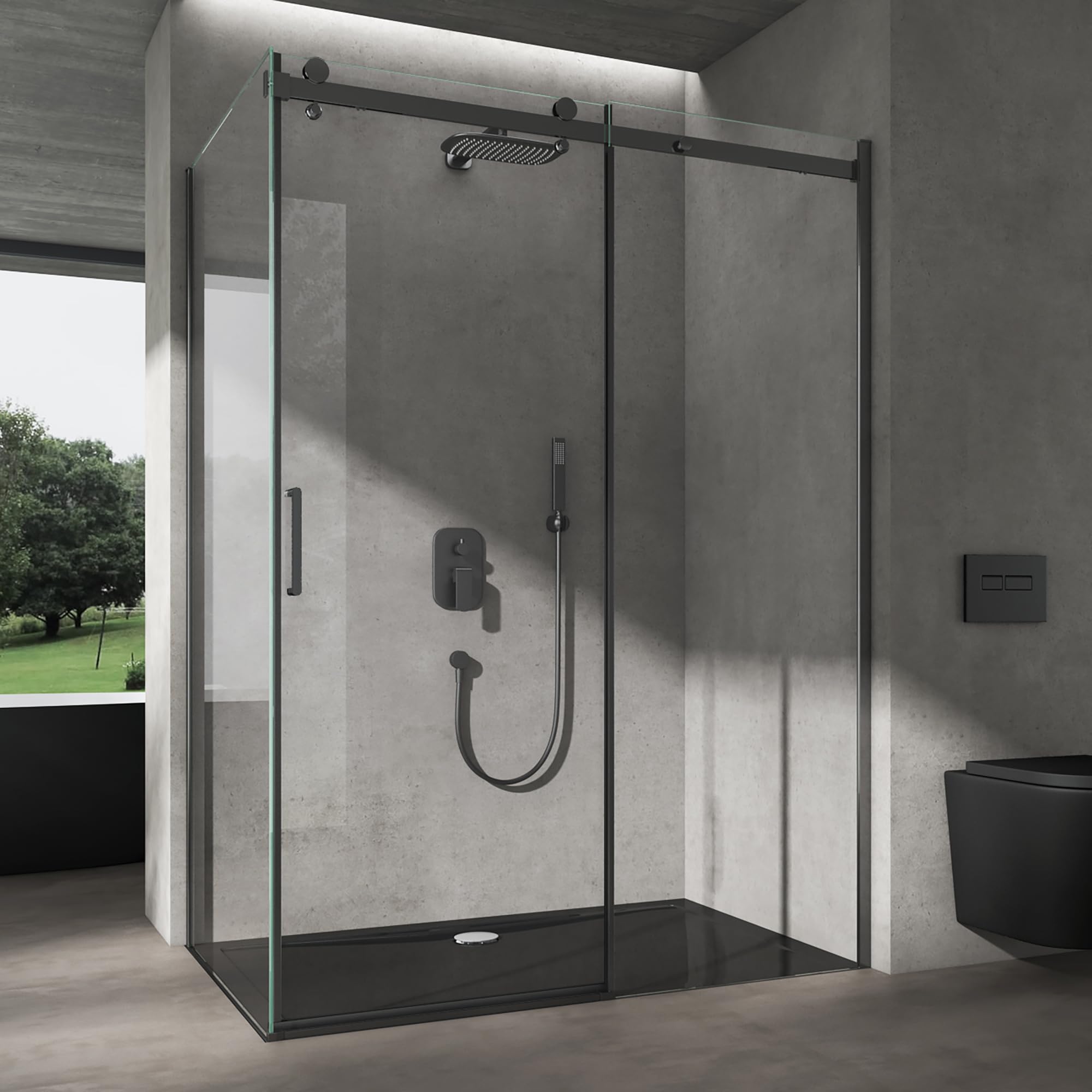 doporro-cabine-de-douche-angle-100x130cm-porte-coulissante-noir image 1
