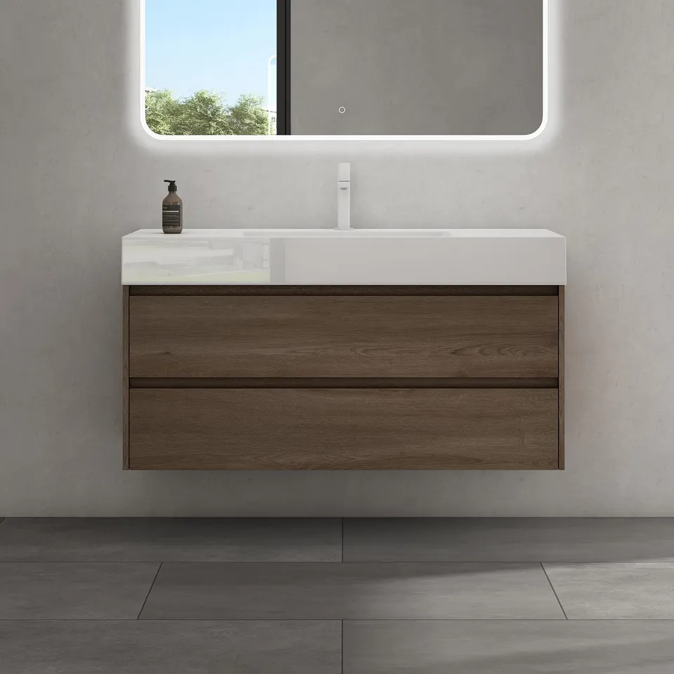 doporro-meuble-salle-de-bain-suspendu-120-cm-marron-miroir image 1