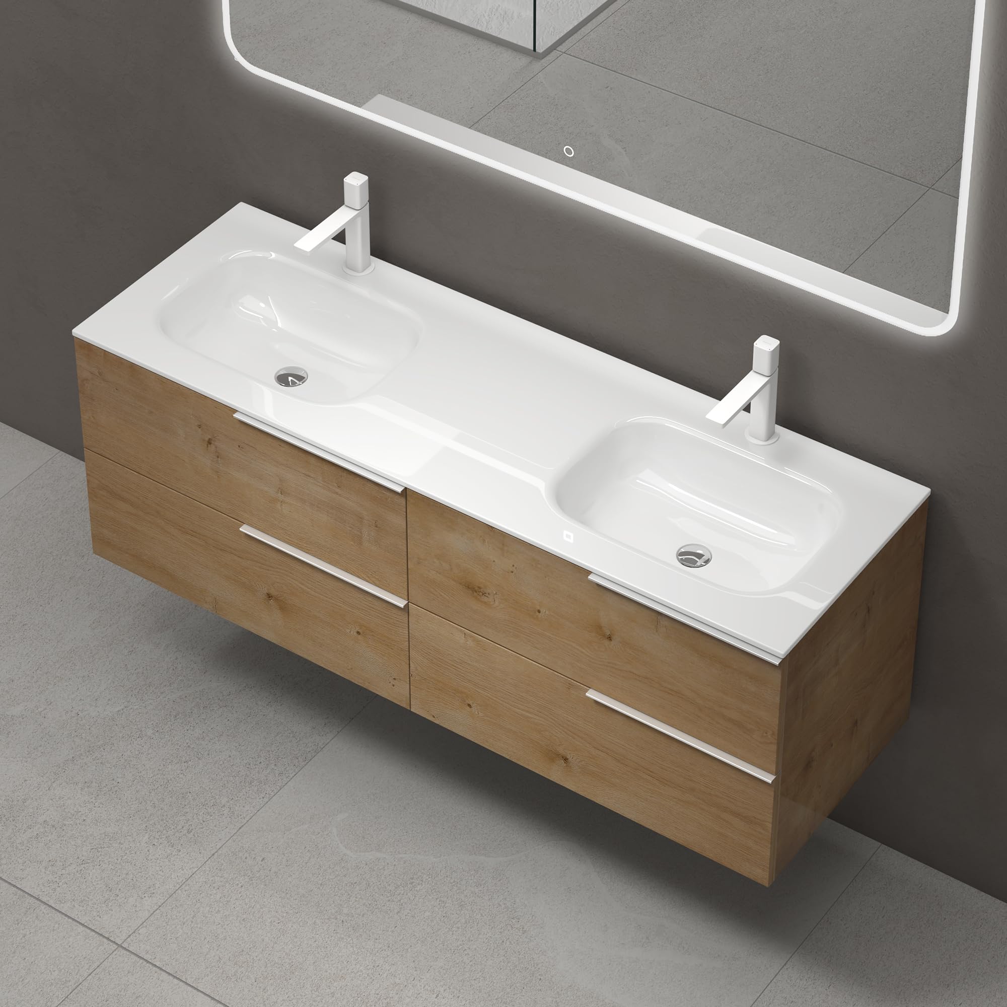 doporro-meuble-salle-de-bain-144-cm-ch-ne-clair-avec-miroir image 2