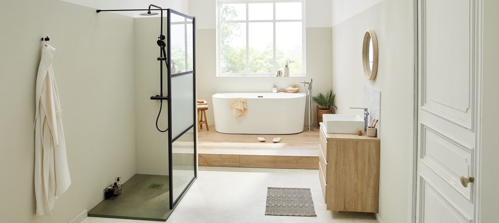 krone-konnect-3-panneaux-paroi-de-douche-walk-in-opaque-cadre-noir image 1