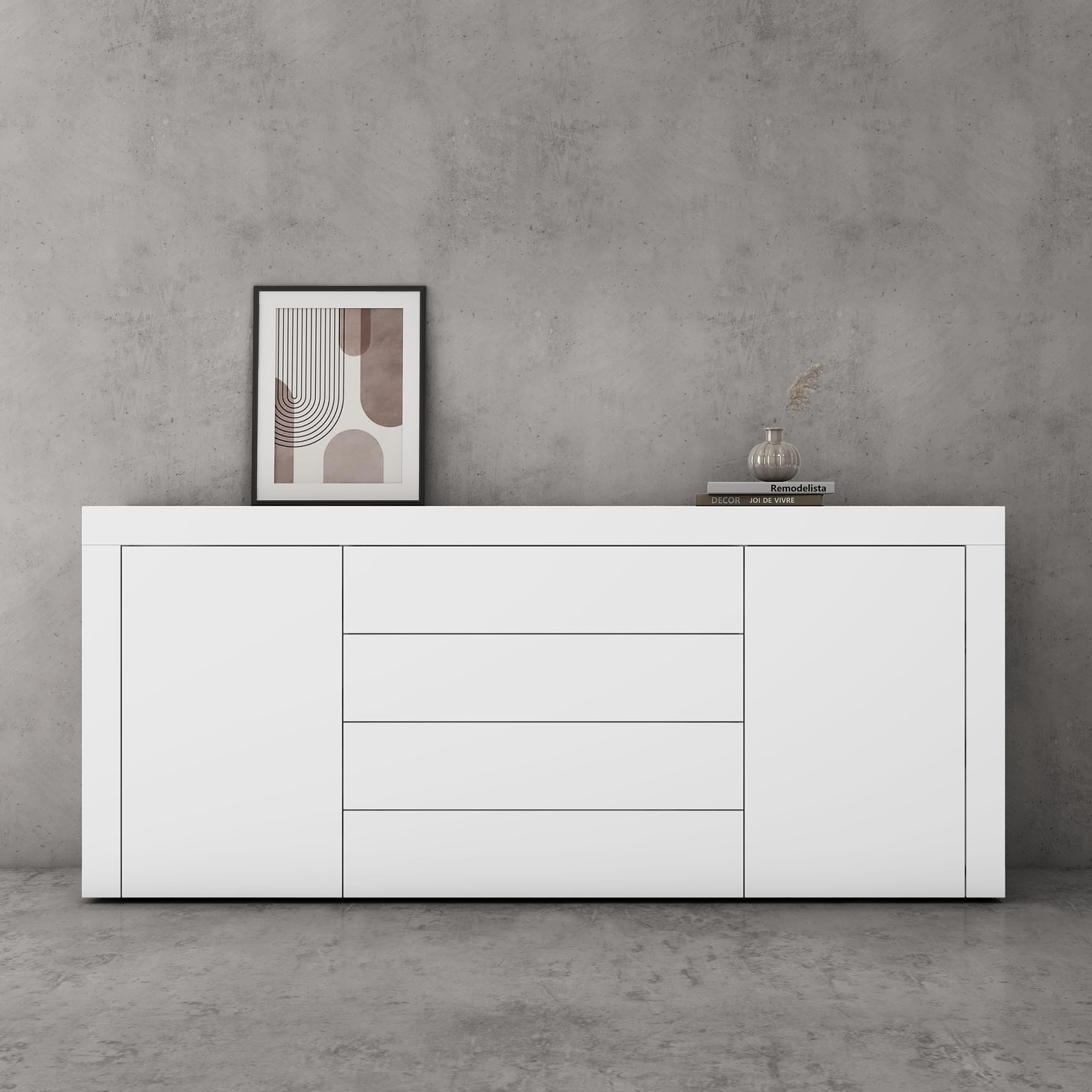 doporro-schrank03-buffet-blanc-mat-167cm-2-portes-4-tiroirs image 2
