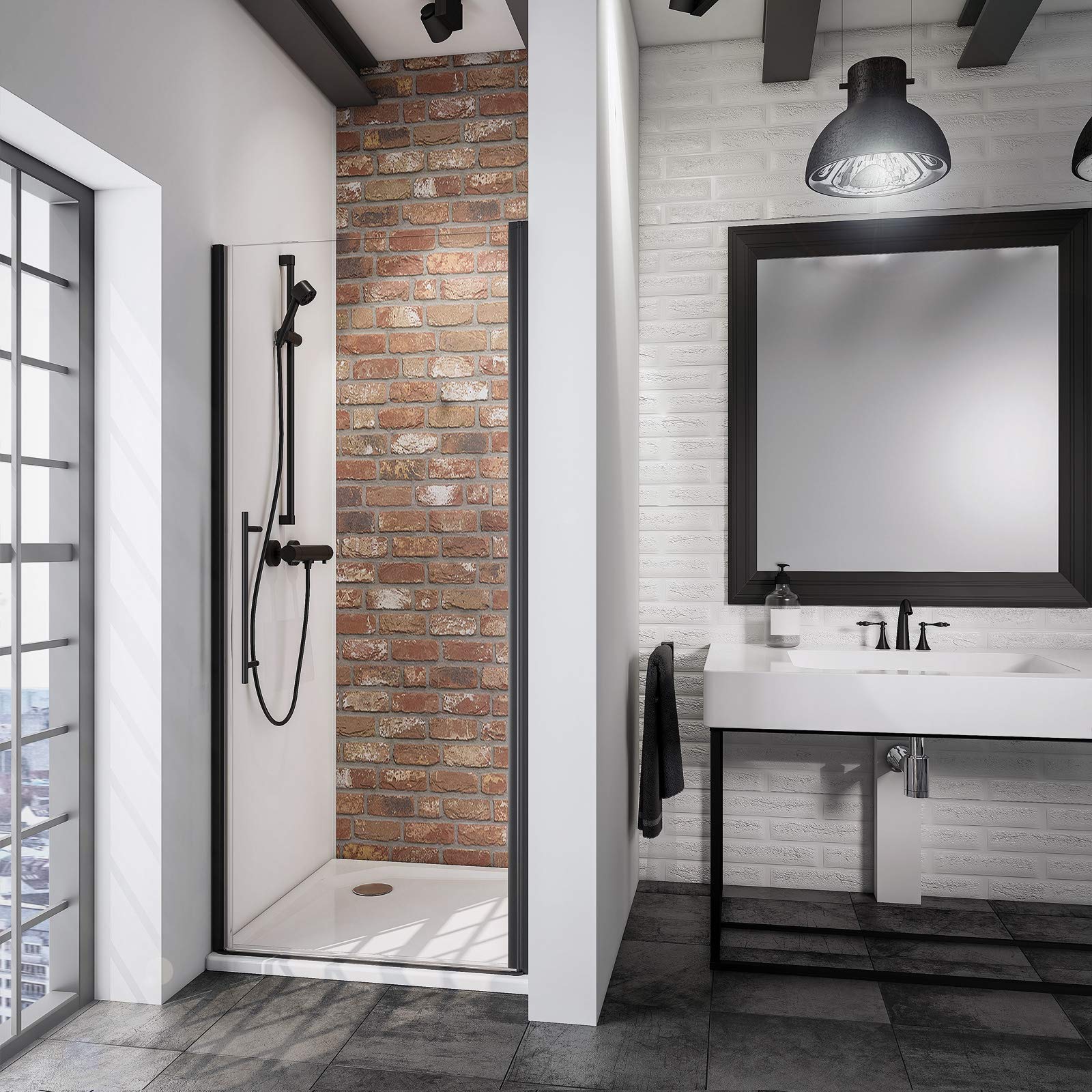 schulte-black-style-porte-douche-70x192-cm-noir-verre-transparent image 1