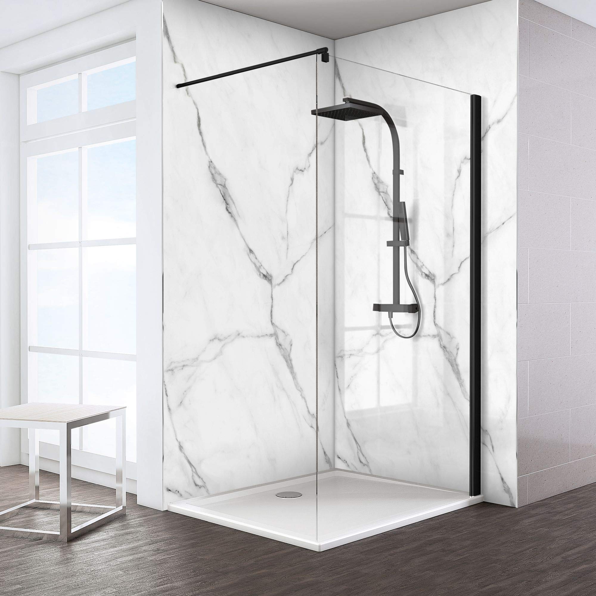 schulte-d6691100-f-paroi-de-douche-fixe-noire-100x200-cm image 1