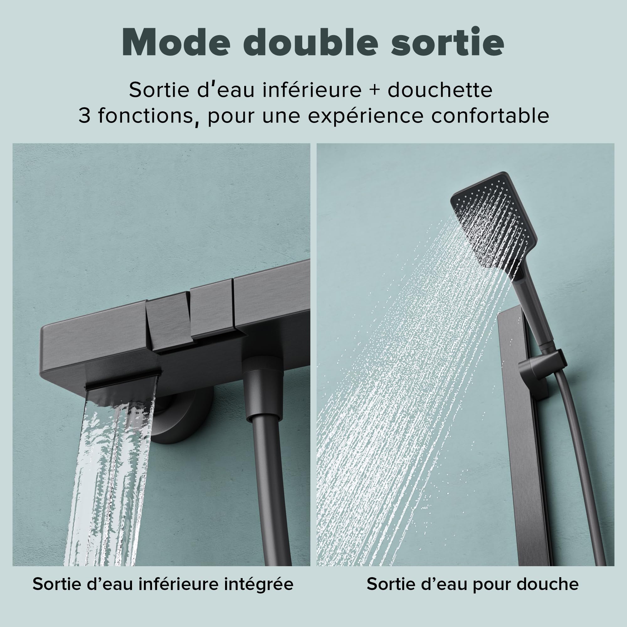 doporro-colonne-de-douche-grise-douchette-3-jets-tablette image 3