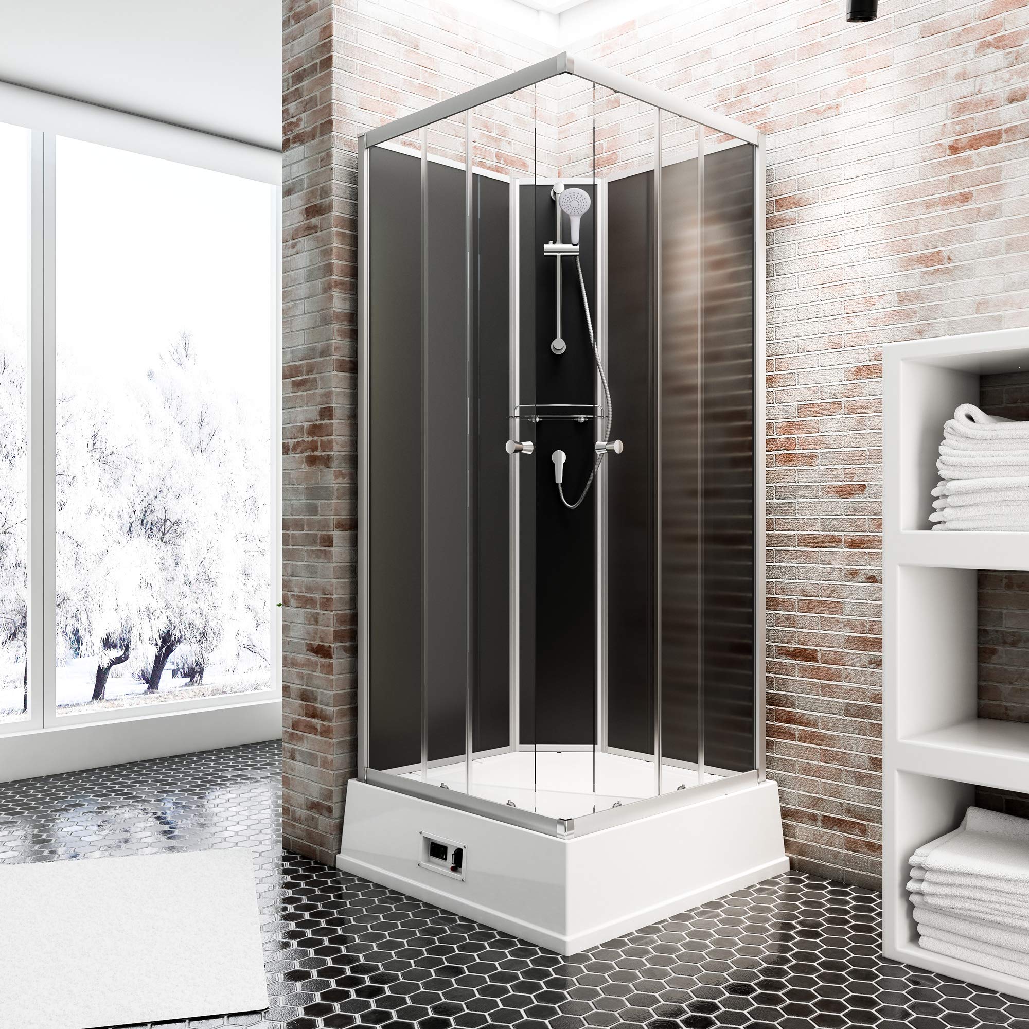 schulte-cabine-de-douche-int-grale-94x110x215-cm-noir-coulissante image 1
